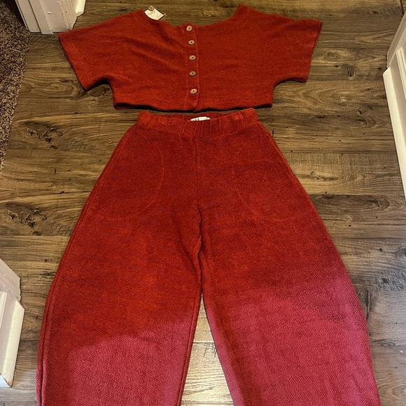 FREE PEOPLE  Changing Tides Cotton Crop Top & Pants - Rust - NWT- XS - Picture 8 of 16